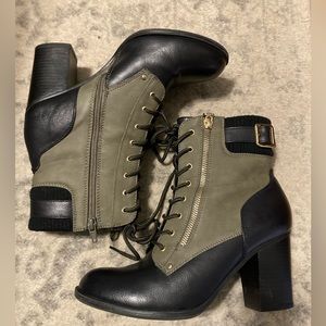 Black and Green Heeled Lace Up Boots